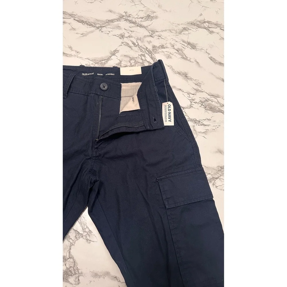 Old Navy Mens Straight Leg Cargo Pants Navy Blue 100% Cotton 29x30 NWT